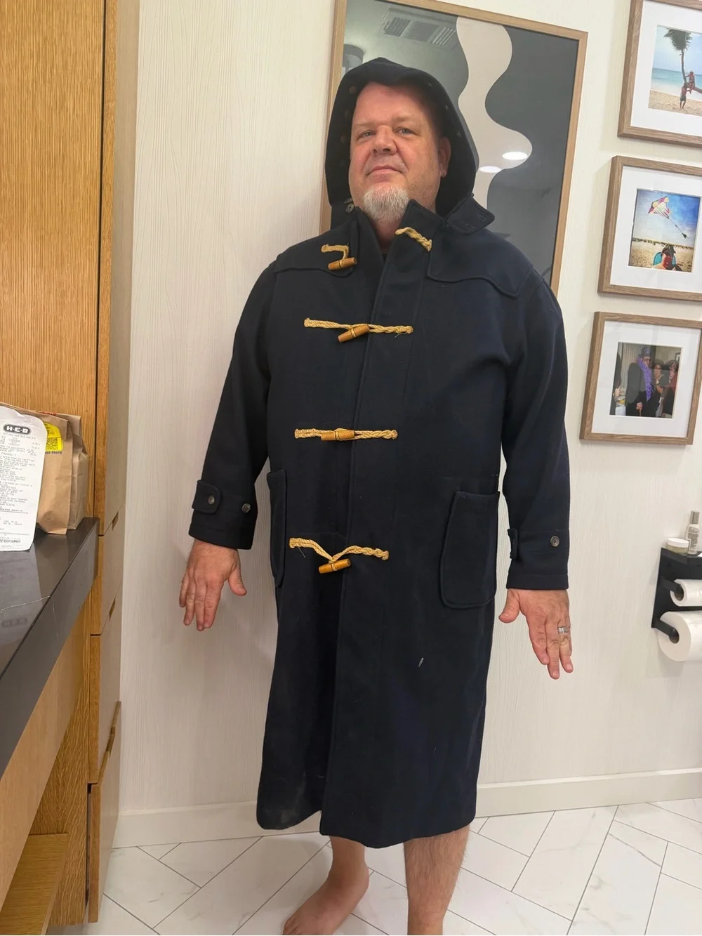 Men's Navy Toggle Duffle Coat with Hood